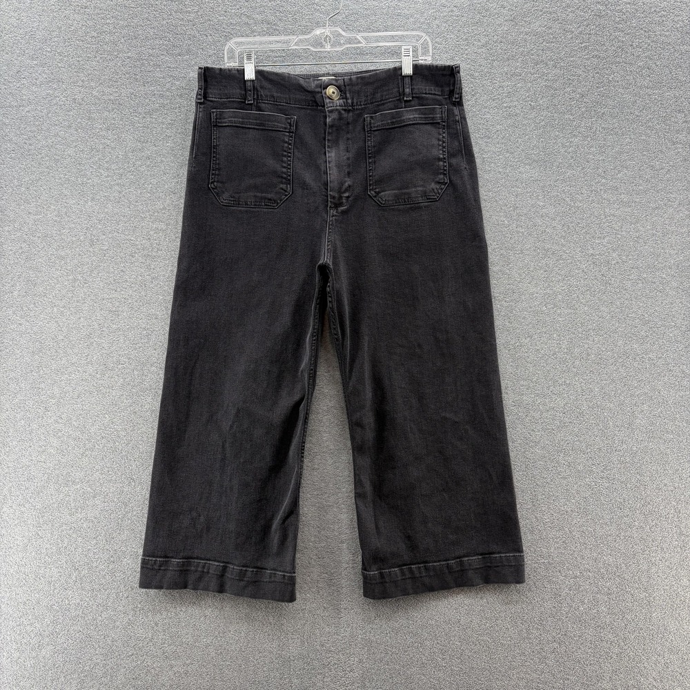 Maeve Colette Jeans Womens 33P Black High Rise Cropped Wide Leg Denim Stretch